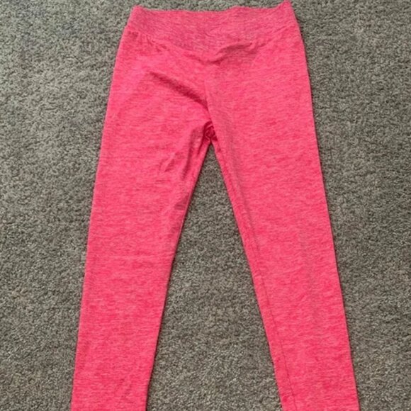 V-Waisted Cinched Bottom Athleisure Leggings in Hot Pink & Dash of White Blended - Picture 1 of 7